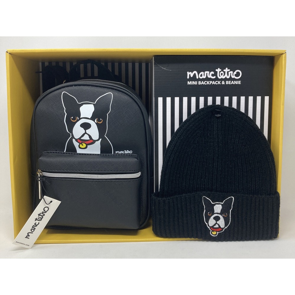Marc Tetro Boston Terrier Mini Backpack & Beanie Knit Hat Boxed Gift‎ Set NWT